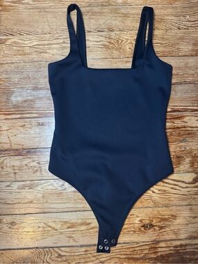 Good American Black Square Neck One-Piece Bodysuit